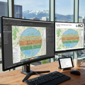 ACI GIS specialist dual-monitor setup showing environmental data layers and compiled project map with ArcGIS Pro export dialog